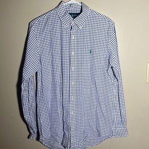 Ralph Lauren Mens Custom Fit‎ White Indigo Plaid Shirt | Medium